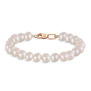 Браслет декоративный из красного золота с жемчугом