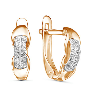 Серьги с английским замком из красного золота с фианитами