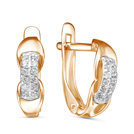 Серьги с английским замком из красного золота с фианитами