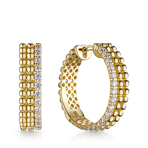 Серьги Конго из желтого золота с фианитом