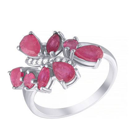 Кольцо из серебра с корундом, фианитом