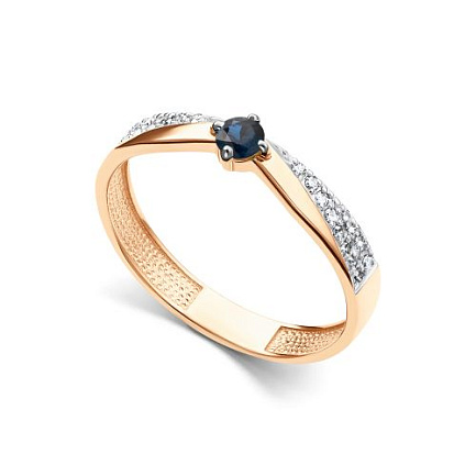 Кольцо из красного золота с бриллиантами, сапфиром