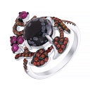 Кольцо из серебра с обсидианом, фианитом