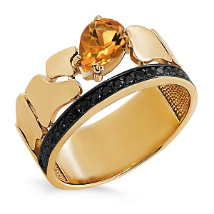 Кольцо из желтого золота с бриллиантами, цитрином
