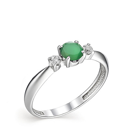 Кольцо из серебра с агатом, фианитами