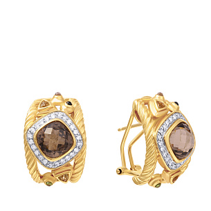 Серьги из желтого золота с бриллиантами, раухтопазами, цитринами и кварцами