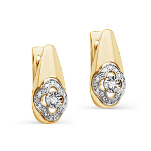 Серьги с английским замком из желтого золота с бриллиантом