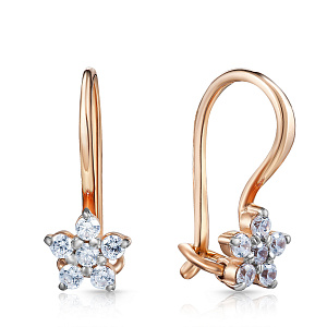 Серьги детские из красного золота с фианитом