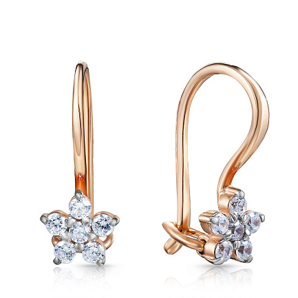 Серьги детские из красного золота с фианитом