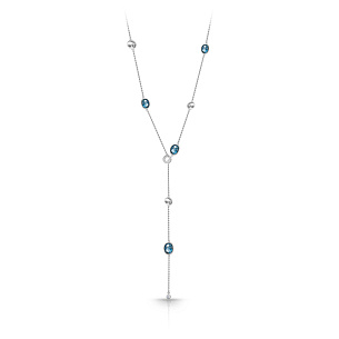 Колье из белого золота с топазом, плетение якорное