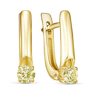 Серьги с английским замком из желтого золота с бриллиантом