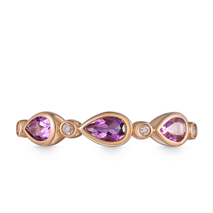 Кольцо из красного золота с бриллиантами, аметистом