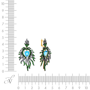 Серьги из желтого золота с сапфирами, цаворитами, топазами