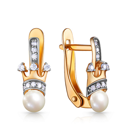 Серьги с английским замком из серебра с жемчугом