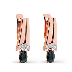 Серьги с английским замком из красного золота с бриллиантами, сапфирами