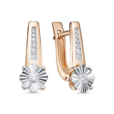 Серьги с английским замком из красного золота с бриллиантами