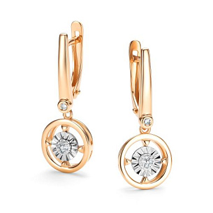 Серьги с английским замком из красного золота с бриллиантом