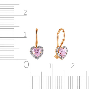 Серьги детские из красного золота с фианитом