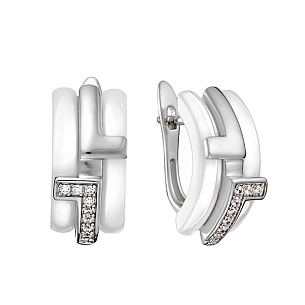 Серьги с английским замком из серебра с керамиками, фианитами