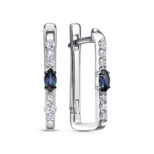 Серьги с английским замком из белого золота с сапфиром