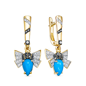 Серьги из желтого золота с бриллиантами, бирюзой