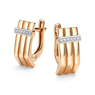 Серьги с английским замком из красного золота с бриллиантом