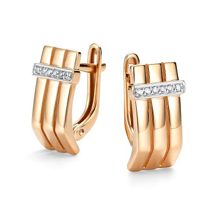 Серьги с английским замком из красного золота с бриллиантами