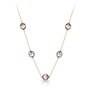 Колье из желтого золота с аметистами, топазами, плетение якорное