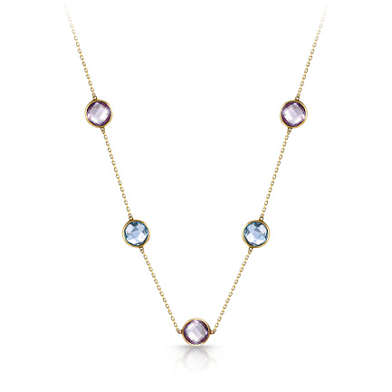 Колье из желтого золота с аметистами, топазами, плетение якорное