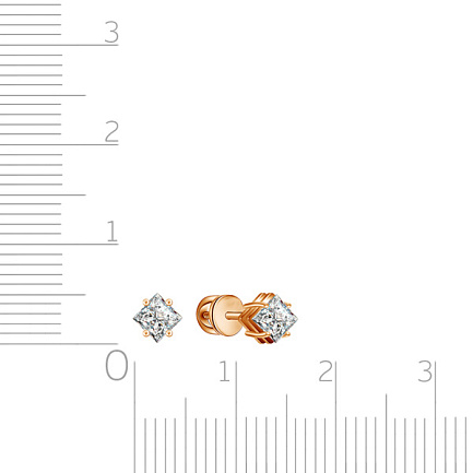 Пусеты из красного золота с фианитом