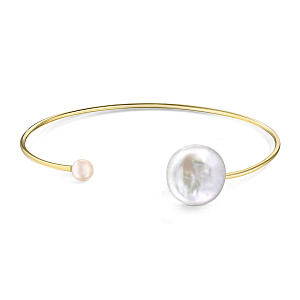 Браслет жесткий из желтого золота с жемчугом