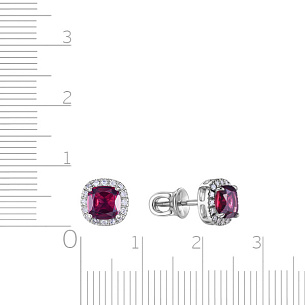 Серьги Пусеты из белого золота с родолитами и бриллиантами