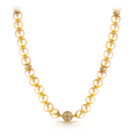 Ожерелье из жёлтого золота с жемчугом и бриллиантами