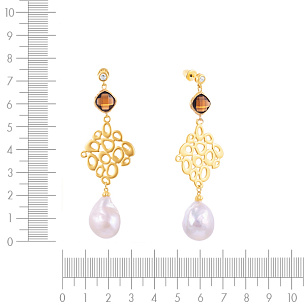 Пусеты из серебра с жемчугом, фианитом, стеклом