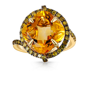 Золотое кольцо с бриллиантами, цитрином