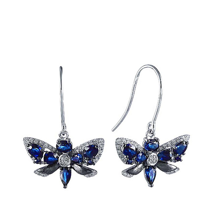 Серьги из белого золота с бриллиантами, сапфирами