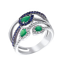 Кольцо из белого золота с бриллиантами, изумрудами