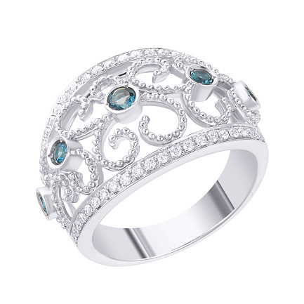 Кольцо из белого золота с бриллиантами, топазами
