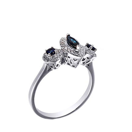 Кольцо из белого золота с бриллиантами, сапфиром