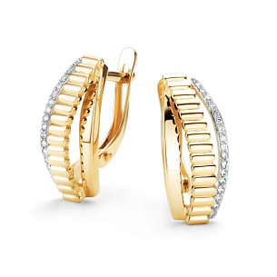 Серьги с английским замком из желтого золота с бриллиантами