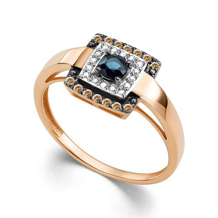 Кольцо из красного золота с бриллиантами, сапфиром