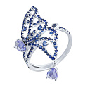 Кольцо из белого золота с сапфирами, танзанитами