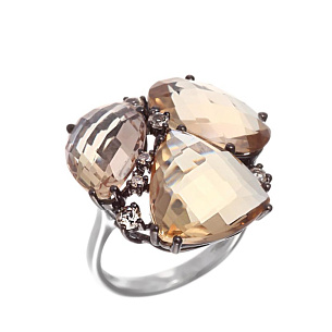 Золотое кольцо с бриллиантами, раухтопазами