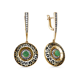 Серьги с английским замком из красного золота с бриллиантами и изумрудами
