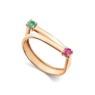 Кольцо из красного золота с изумрудом