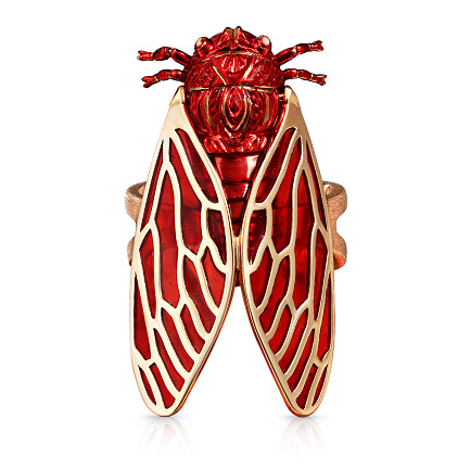 Кольцо из красного золота с сапфиром, эмалью