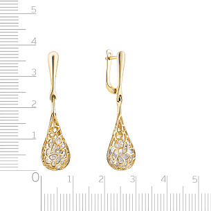 Серьги с английским замком из желтого золота с фианитом