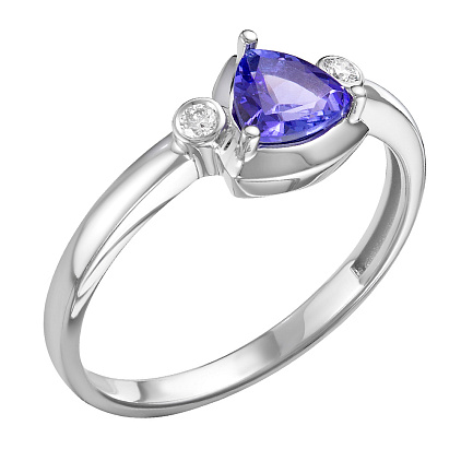 Кольцо из белого золота с бриллиантами, танзанитом