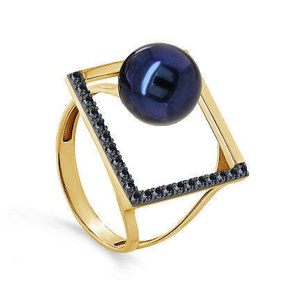 Кольцо из желтого золота с бриллиантами, жемчугом