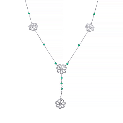 Колье из серебра с агатом, фианитом